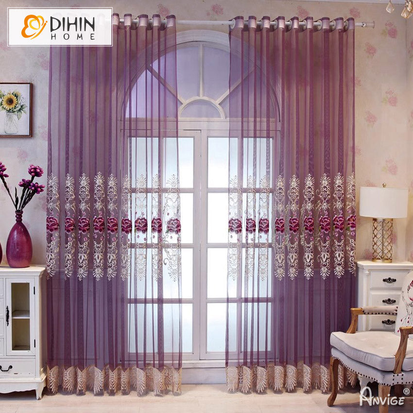 DIHIN HOME European Purple Embroidered,Grommet Window Sheer Curtain for Living Room ,52x63-inch,1 Panel Roman Shades Curtains Window Blinds custom curtains blackout curtains curtains for living room sheer curtains curtain fabric linen curtains kitchen curtains velvet curtains pinch pleat curtains bay window curtains outdoor curtains pleated curtains floral curtains dining room curtains kitchen valances drapes for bedroom patio curtains nursery curtains grommet curtains