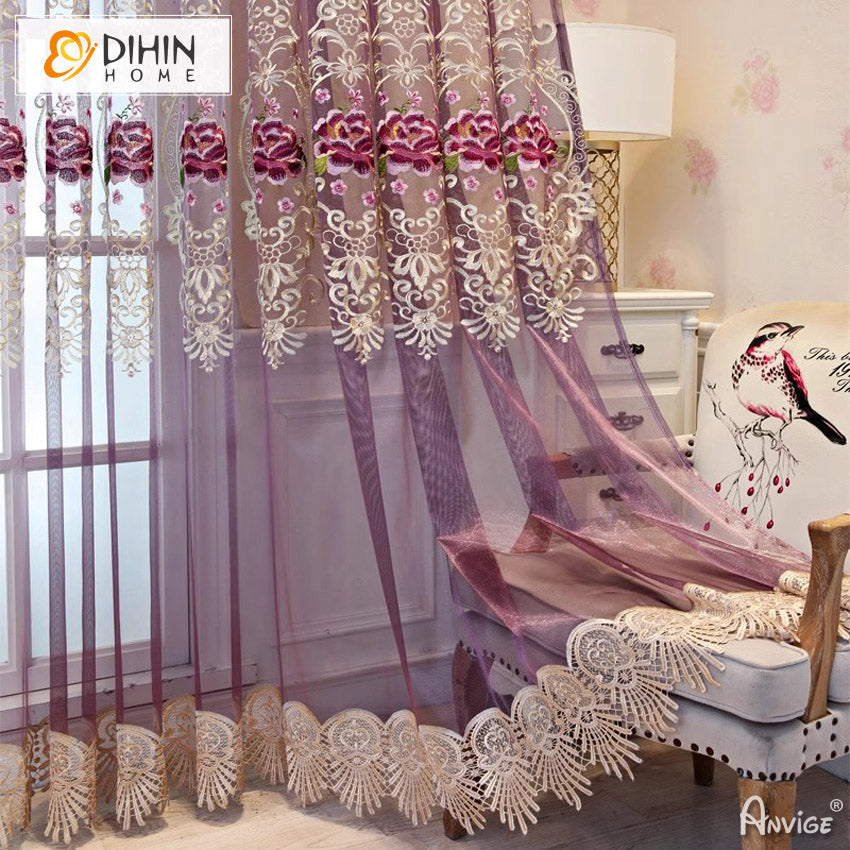 DIHIN HOME European Purple Embroidered,Grommet Window Sheer Curtain for Living Room ,52x63-inch,1 Panel Roman Shades Curtains Window Blinds custom curtains blackout curtains curtains for living room sheer curtains curtain fabric linen curtains kitchen curtains velvet curtains pinch pleat curtains bay window curtains outdoor curtains pleated curtains floral curtains dining room curtains kitchen valances drapes for bedroom patio curtains nursery curtains grommet curtains