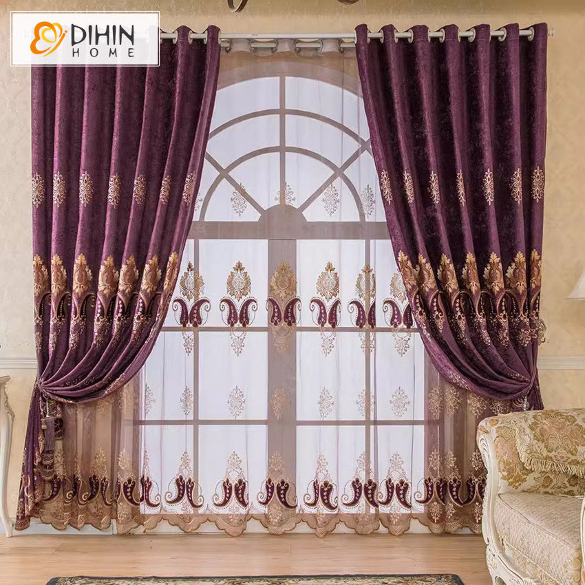 DIHIN HOME European Purple Embroidery,Blackout Curtains Grommet Window Curtain for Living Room ,52x84-inch,1 Panel Roman Shades Curtains Window Blinds custom curtains blackout curtains curtains for living room sheer curtains curtain fabric linen curtains kitchen curtains velvet curtains pinch pleat curtains bay window curtains outdoor curtains pleated curtains floral curtains dining room curtains kitchen valances drapes for bedroom patio curtains nursery curtains grommet curtains