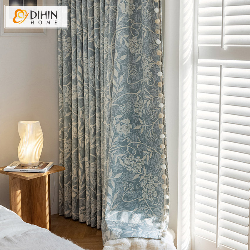 DIHIN HOME Garden Blue Color With Pompoms Printed,Blackout Grommet Window Curtain For Living Room ,52x63-inch,1  Panel Roman Shades Curtains Window Blinds custom curtains blackout curtains curtains for living room sheer curtains curtain fabric linen curtains kitchen curtains velvet curtains pinch pleat curtains bay window curtains outdoor curtains pleated curtains floral curtains dining room curtains kitchen valances drapes for bedroom patio curtains nursery curtains grommet curtains