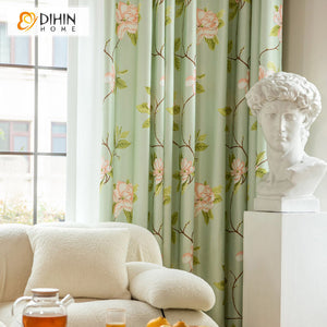 DIHIN HOME Garden Green Flowers Printed,Grommet Window Curtain for Living Room,52x63-inch,1 Panel Roman Shades Curtains Window Blinds custom curtains blackout curtains curtains for living room sheer curtains curtain fabric linen curtains kitchen curtains velvet curtains pinch pleat curtains bay window curtains outdoor curtains pleated curtains floral curtains dining room curtains kitchen valances drapes for bedroom patio curtains nursery curtains grommet curtains