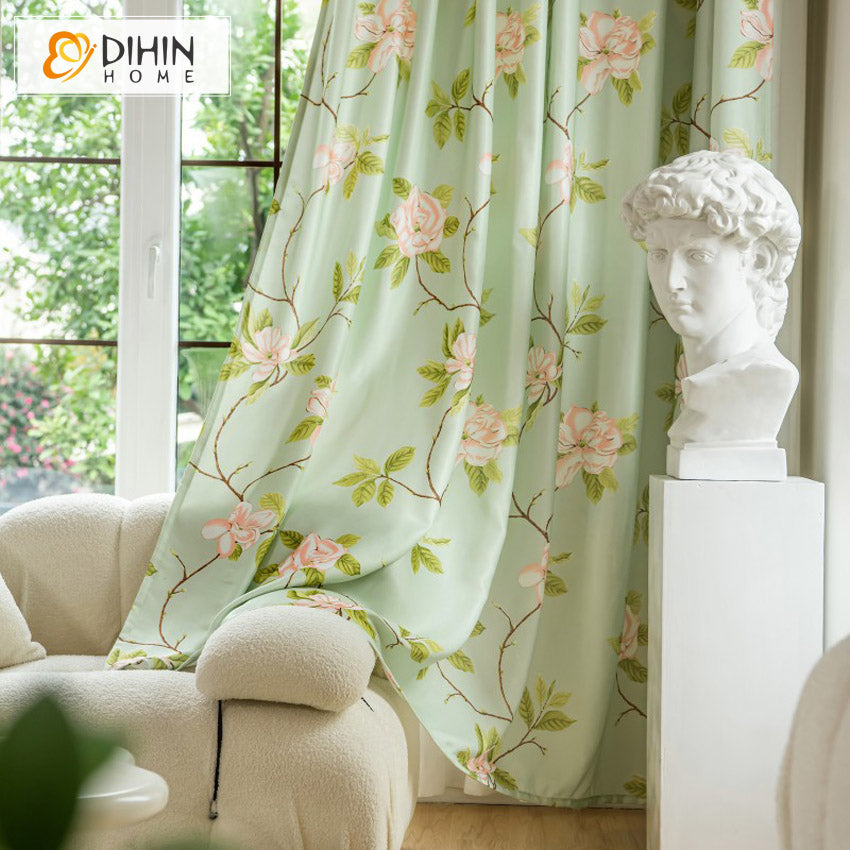 DIHIN HOME Garden Green Flowers Printed,Grommet Window Curtain for Living Room,52x63-inch,1 Panel Roman Shades Curtains Window Blinds custom curtains blackout curtains curtains for living room sheer curtains curtain fabric linen curtains kitchen curtains velvet curtains pinch pleat curtains bay window curtains outdoor curtains pleated curtains floral curtains dining room curtains kitchen valances drapes for bedroom patio curtains nursery curtains grommet curtains
