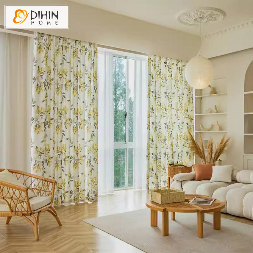 DIHIN HOME Garden Yellow Flowers Printed,Blackout Grommet Window Curtain for Living Room,52x63-inch,1 Panel Roman Shades Curtains Window Blinds custom curtains blackout curtains curtains for living room sheer curtains curtain fabric linen curtains kitchen curtains velvet curtains pinch pleat curtains bay window curtains outdoor curtains pleated curtains floral curtains dining room curtains kitchen valances drapes for bedroom patio curtains nursery curtains grommet curtains