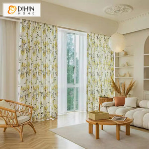 DIHIN HOME Garden Yellow Flowers Printed,Blackout Grommet Window Curtain for Living Room,52x63-inch,1 Panel Roman Shades Curtains Window Blinds custom curtains blackout curtains curtains for living room sheer curtains curtain fabric linen curtains kitchen curtains velvet curtains pinch pleat curtains bay window curtains outdoor curtains pleated curtains floral curtains dining room curtains kitchen valances drapes for bedroom patio curtains nursery curtains grommet curtains