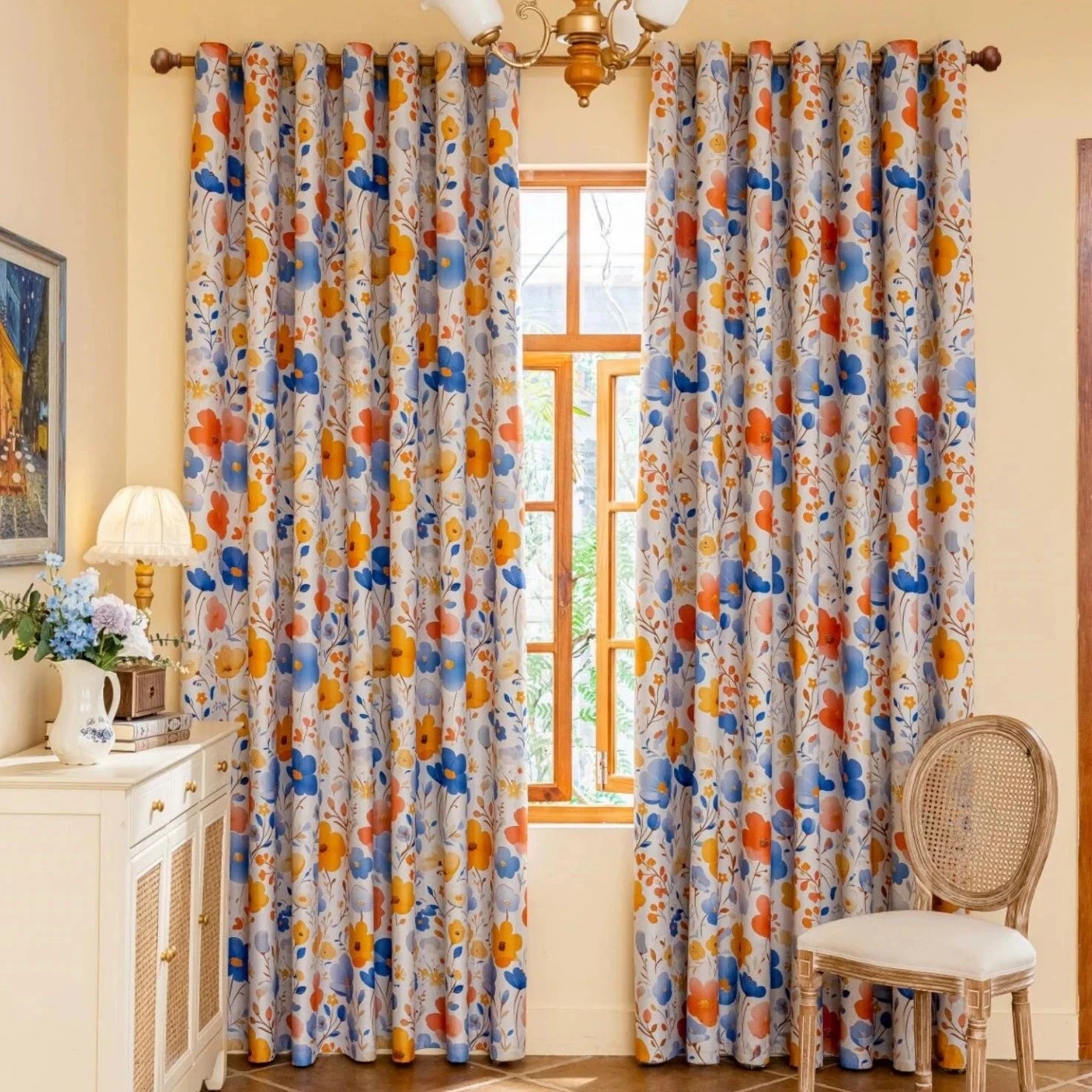 DIHIN HOME High Quality Fashion Colorful Flowers Printed,Blackout Grommet Window Curtain for Living Room Roman Shades Curtains Window Blinds custom curtains blackout curtains curtains for living room sheer curtains curtain fabric linen curtains kitchen curtains velvet curtains pinch pleat curtains bay window curtains outdoor curtains pleated curtains floral curtains dining room curtains kitchen valances drapes for bedroom patio curtains nursery curtains grommet curtains
