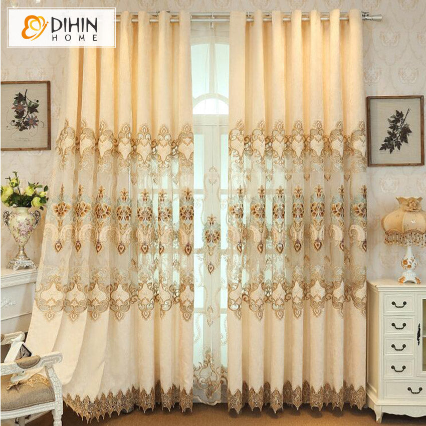 DIHIN HOME Luxury Beige Color Floral Embroidery,Blackout Curtains Grommet Window Curtain for Living Room ,52x84-inch,1 Panel Roman Shades Curtains Window Blinds custom curtains blackout curtains curtains for living room sheer curtains curtain fabric linen curtains kitchen curtains velvet curtains pinch pleat curtains bay window curtains outdoor curtains pleated curtains floral curtains dining room curtains kitchen valances drapes for bedroom patio curtains nursery curtains grommet curtains