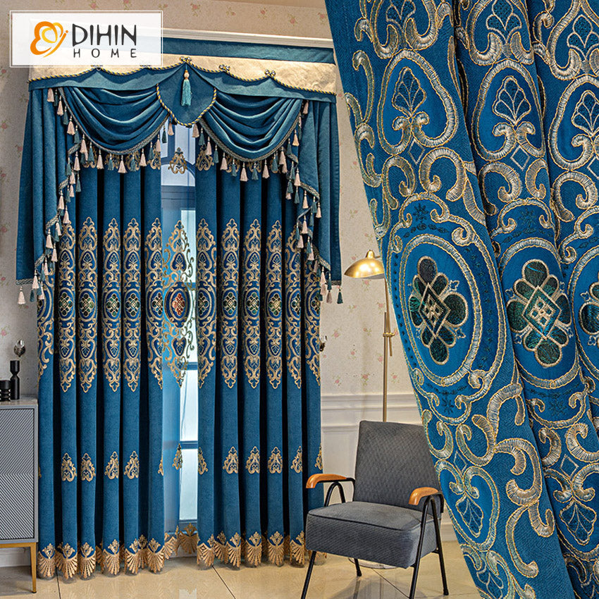 DIHIN HOME Luxury Blue Color Embroidered,Blackout Curtains Grommet Window Curtain for Living Room ,52x84-inch,1 Panel Roman Shades Curtains Window Blinds custom curtains blackout curtains curtains for living room sheer curtains curtain fabric linen curtains kitchen curtains velvet curtains pinch pleat curtains bay window curtains outdoor curtains pleated curtains floral curtains dining room curtains kitchen valances drapes for bedroom patio curtains nursery curtains grommet curtains