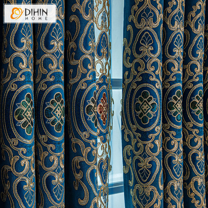 DIHIN HOME Luxury Blue Color Embroidered,Blackout Curtains Grommet Window Curtain for Living Room ,52x84-inch,1 Panel Roman Shades Curtains Window Blinds custom curtains blackout curtains curtains for living room sheer curtains curtain fabric linen curtains kitchen curtains velvet curtains pinch pleat curtains bay window curtains outdoor curtains pleated curtains floral curtains dining room curtains kitchen valances drapes for bedroom patio curtains nursery curtains grommet curtains