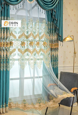 DIHIN HOME Luxury Blue Color Embroidered Curtains,Grommet Window Curtain for Living Room,52x84-inch,1 Panel Roman Shades Curtains Window Blinds custom curtains blackout curtains curtains for living room sheer curtains curtain fabric linen curtains kitchen curtains velvet curtains pinch pleat curtains bay window curtains outdoor curtains pleated curtains floral curtains dining room curtains kitchen valances drapes for bedroom patio curtains nursery curtains grommet curtains