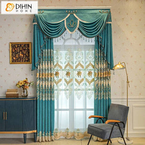 DIHIN HOME Luxury Blue Color Embroidered Curtains,Grommet Window Curtain for Living Room,52x84-inch,1 Panel Roman Shades Curtains Window Blinds custom curtains blackout curtains curtains for living room sheer curtains curtain fabric linen curtains kitchen curtains velvet curtains pinch pleat curtains bay window curtains outdoor curtains pleated curtains floral curtains dining room curtains kitchen valances drapes for bedroom patio curtains nursery curtains grommet curtains