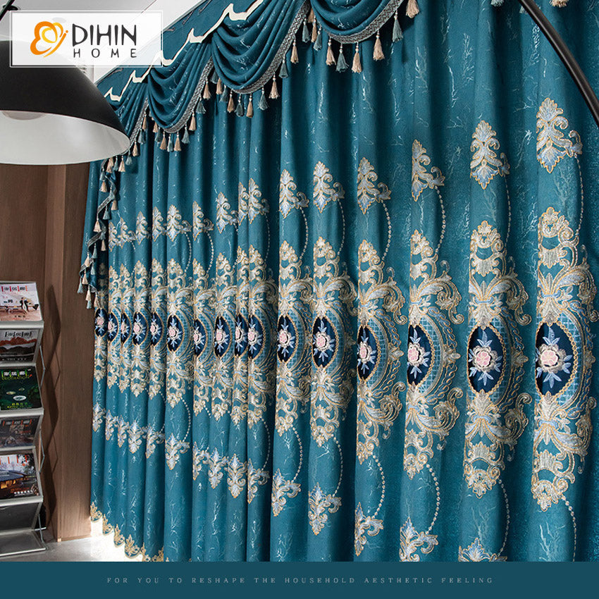 DIHIN HOME Luxury Blue Color Embroidered Valance,Blackout Curtains Grommet Window Curtain for Living Room ,52x84-inch,1 Panel Roman Shades Curtains Window Blinds custom curtains blackout curtains curtains for living room sheer curtains curtain fabric linen curtains kitchen curtains velvet curtains pinch pleat curtains bay window curtains outdoor curtains pleated curtains floral curtains dining room curtains kitchen valances drapes for bedroom patio curtains nursery curtains grommet curtains