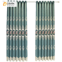 DIHIN HOME Luxury Blue Color Flowers Embroidered Valance,Blackout Curtains Grommet Window Curtain for Living Room ,52x84-inch,1 Panel Curtains custom curtains blackout curtains curtains for living room curtain fabric linen curtains
