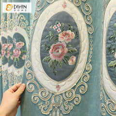 DIHIN HOME Luxury Blue Color Flowers Embroidered Valance,Blackout Curtains Grommet Window Curtain for Living Room ,52x84-inch,1 Panel Curtains custom curtains blackout curtains curtains for living room curtain fabric linen curtains