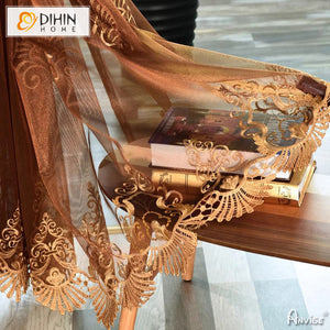DIHIN HOME Luxury Coffee Color Embroidered,Grommet Window Sheer Curtain for Living Room ,52x63-inch,1 Panel Roman Shades Curtains Window Blinds custom curtains blackout curtains curtains for living room sheer curtains curtain fabric linen curtains kitchen curtains velvet curtains pinch pleat curtains bay window curtains outdoor curtains pleated curtains floral curtains dining room curtains kitchen valances drapes for bedroom patio curtains nursery curtains grommet curtains