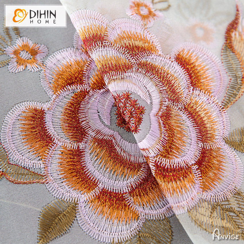 DIHIN HOME Luxury Flowers Embroidered,Grommet Window Sheer Curtain for Living Room ,52x63-inch,1 Panel Roman Shades Curtains Window Blinds custom curtains blackout curtains curtains for living room sheer curtains curtain fabric linen curtains kitchen curtains velvet curtains pinch pleat curtains bay window curtains outdoor curtains pleated curtains floral curtains dining room curtains kitchen valances drapes for bedroom patio curtains nursery curtains grommet curtains