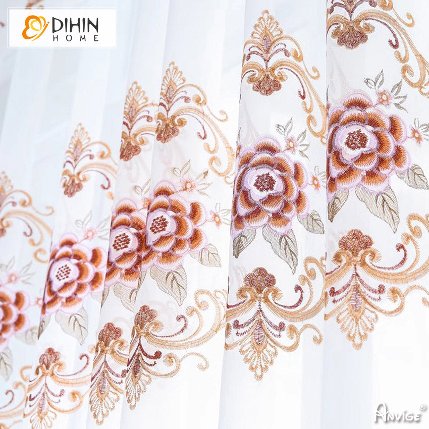 DIHIN HOME Luxury Flowers Embroidered,Grommet Window Sheer Curtain for Living Room ,52x63-inch,1 Panel Roman Shades Curtains Window Blinds custom curtains blackout curtains curtains for living room sheer curtains curtain fabric linen curtains kitchen curtains velvet curtains pinch pleat curtains bay window curtains outdoor curtains pleated curtains floral curtains dining room curtains kitchen valances drapes for bedroom patio curtains nursery curtains grommet curtains