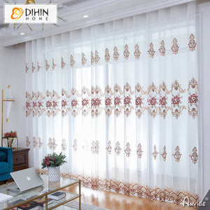 DIHIN HOME Luxury Flowers Embroidered,Grommet Window Sheer Curtain for Living Room ,52x63-inch,1 Panel Roman Shades Curtains Window Blinds custom curtains blackout curtains curtains for living room sheer curtains curtain fabric linen curtains kitchen curtains velvet curtains pinch pleat curtains bay window curtains outdoor curtains pleated curtains floral curtains dining room curtains kitchen valances drapes for bedroom patio curtains nursery curtains grommet curtains