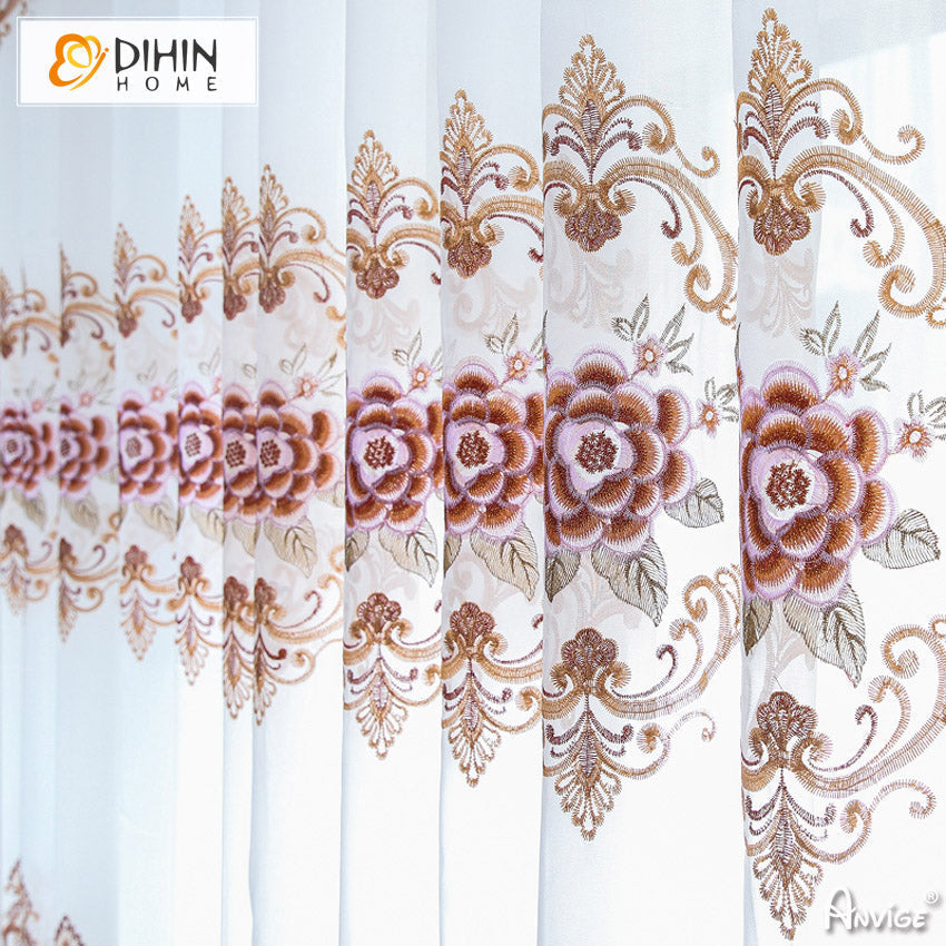 DIHIN HOME Luxury Flowers Embroidered,Grommet Window Sheer Curtain for Living Room ,52x63-inch,1 Panel Roman Shades Curtains Window Blinds custom curtains blackout curtains curtains for living room sheer curtains curtain fabric linen curtains kitchen curtains velvet curtains pinch pleat curtains bay window curtains outdoor curtains pleated curtains floral curtains dining room curtains kitchen valances drapes for bedroom patio curtains nursery curtains grommet curtains