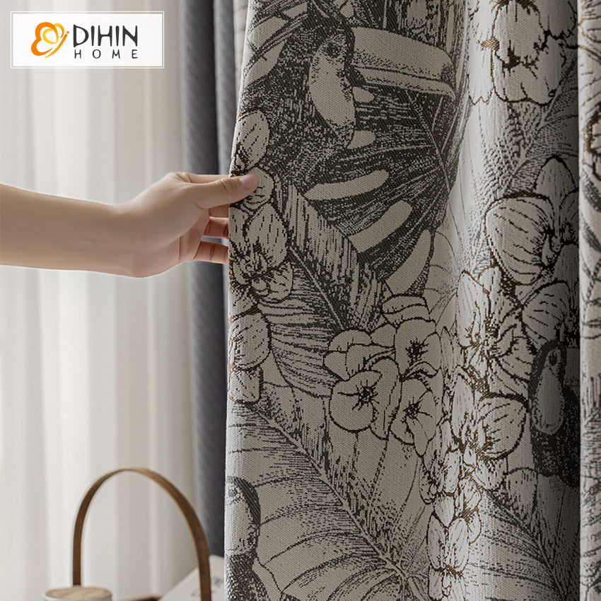 DIHIN HOME Luxury High Quality Pastoral Leaves Jacquard,Blackout Grommet Window Curtain For Living Room ,52x63-inch,1  Panel Roman Shades Curtains Window Blinds custom curtains blackout curtains curtains for living room sheer curtains curtain fabric linen curtains kitchen curtains velvet curtains pinch pleat curtains bay window curtains outdoor curtains pleated curtains floral curtains dining room curtains kitchen valances drapes for bedroom patio curtains nursery curtains grommet curtains
