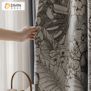 DIHIN HOME Luxury High Quality Pastoral Leaves Jacquard,Blackout Grommet Window Curtain For Living Room ,52x63-inch,1  Panel Roman Shades Curtains Window Blinds custom curtains blackout curtains curtains for living room sheer curtains curtain fabric linen curtains kitchen curtains velvet curtains pinch pleat curtains bay window curtains outdoor curtains pleated curtains floral curtains dining room curtains kitchen valances drapes for bedroom patio curtains nursery curtains grommet curtains