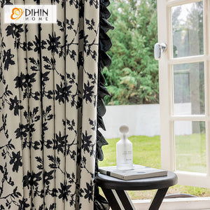 DIHIN HOME Modern Black Flowers Printed,Grommet Window Curtain for Living Room,52x63-inch,1 Panel Roman Shades Curtains Window Blinds custom curtains blackout curtains curtains for living room sheer curtains curtain fabric linen curtains kitchen curtains velvet curtains pinch pleat curtains bay window curtains outdoor curtains pleated curtains floral curtains dining room curtains kitchen valances drapes for bedroom patio curtains nursery curtains grommet curtains