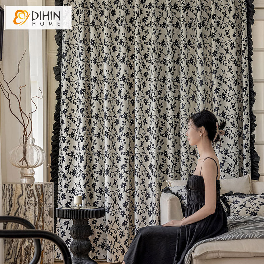 DIHIN HOME Modern Black Flowers Printed,Grommet Window Curtain for Living Room,52x63-inch,1 Panel Roman Shades Curtains Window Blinds custom curtains blackout curtains curtains for living room sheer curtains curtain fabric linen curtains kitchen curtains velvet curtains pinch pleat curtains bay window curtains outdoor curtains pleated curtains floral curtains dining room curtains kitchen valances drapes for bedroom patio curtains nursery curtains grommet curtains