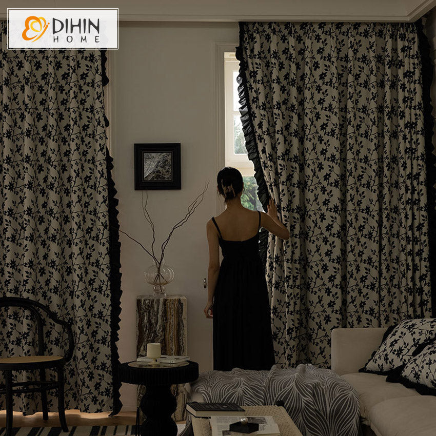 DIHIN HOME Modern Black Flowers Printed,Grommet Window Curtain for Living Room,52x63-inch,1 Panel Roman Shades Curtains Window Blinds custom curtains blackout curtains curtains for living room sheer curtains curtain fabric linen curtains kitchen curtains velvet curtains pinch pleat curtains bay window curtains outdoor curtains pleated curtains floral curtains dining room curtains kitchen valances drapes for bedroom patio curtains nursery curtains grommet curtains