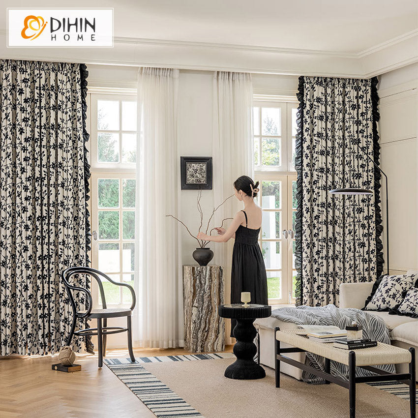 DIHIN HOME Modern Black Flowers Printed,Grommet Window Curtain for Living Room,52x63-inch,1 Panel Roman Shades Curtains Window Blinds custom curtains blackout curtains curtains for living room sheer curtains curtain fabric linen curtains kitchen curtains velvet curtains pinch pleat curtains bay window curtains outdoor curtains pleated curtains floral curtains dining room curtains kitchen valances drapes for bedroom patio curtains nursery curtains grommet curtains
