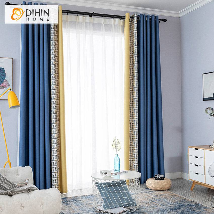 DIHIN HOME Modern Blue and Yellow Fabric,Blackout Grommet Window Curtain for Living Room,52x63-inch,1 Panel Roman Shades Curtains Window Blinds custom curtains blackout curtains curtains for living room sheer curtains curtain fabric linen curtains kitchen curtains velvet curtains pinch pleat curtains bay window curtains outdoor curtains pleated curtains floral curtains dining room curtains kitchen valances drapes for bedroom patio curtains nursery curtains grommet curtains