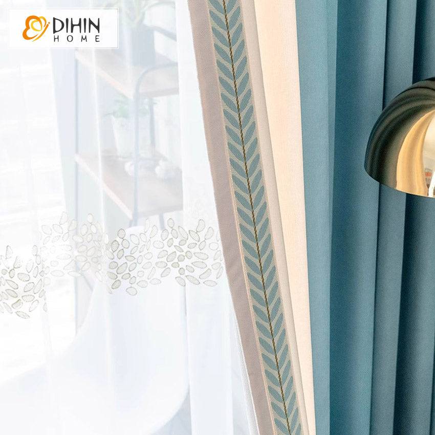 DIHIN HOME Modern Blue Color With Green Lace,Blackout Grommet Window Curtain Customized Curtain Drapes for Living Room Roman Shades Curtains Window Blinds custom curtains blackout curtains curtains for living room sheer curtains curtain fabric linen curtains kitchen curtains velvet curtains pinch pleat curtains bay window curtains outdoor curtains pleated curtains floral curtains dining room curtains kitchen valances drapes for bedroom patio curtains nursery curtains grommet curtains