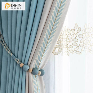 DIHIN HOME Modern Blue Color With Green Lace,Blackout Grommet Window Curtain Customized Curtain Drapes for Living Room Roman Shades Curtains Window Blinds custom curtains blackout curtains curtains for living room sheer curtains curtain fabric linen curtains kitchen curtains velvet curtains pinch pleat curtains bay window curtains outdoor curtains pleated curtains floral curtains dining room curtains kitchen valances drapes for bedroom patio curtains nursery curtains grommet curtains