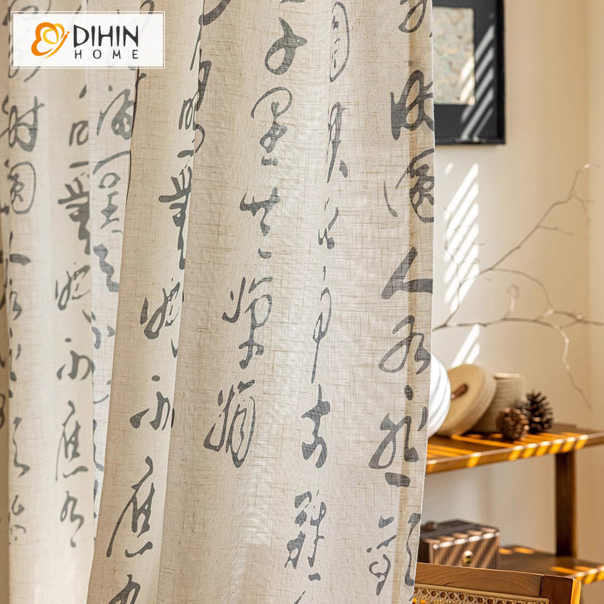 DIHIN HOME Modern Chinese Calligraphy Cotton Linen,Grommet Window Curtain for Living Room,Customzied Curtains Roman Shades Curtains Window Blinds custom curtains blackout curtains curtains for living room sheer curtains curtain fabric linen curtains kitchen curtains velvet curtains pinch pleat curtains bay window curtains outdoor curtains pleated curtains floral curtains dining room curtains kitchen valances drapes for bedroom patio curtains nursery curtains grommet curtains