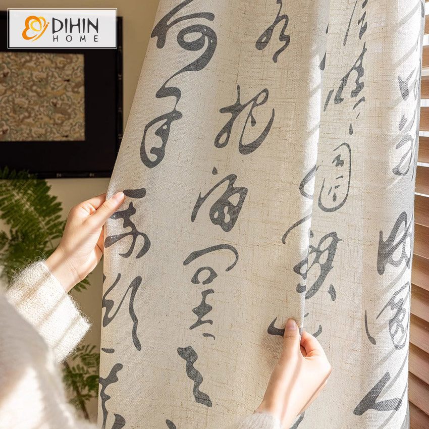 DIHIN HOME Modern Chinese Calligraphy Cotton Linen,Grommet Window Curtain for Living Room,Customzied Curtains Roman Shades Curtains Window Blinds custom curtains blackout curtains curtains for living room sheer curtains curtain fabric linen curtains kitchen curtains velvet curtains pinch pleat curtains bay window curtains outdoor curtains pleated curtains floral curtains dining room curtains kitchen valances drapes for bedroom patio curtains nursery curtains grommet curtains