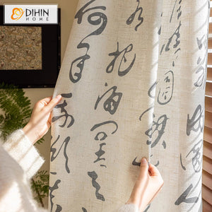 DIHIN HOME Modern Chinese Calligraphy Cotton Linen,Grommet Window Curtain for Living Room,Customzied Curtains Roman Shades Curtains Window Blinds custom curtains blackout curtains curtains for living room sheer curtains curtain fabric linen curtains kitchen curtains velvet curtains pinch pleat curtains bay window curtains outdoor curtains pleated curtains floral curtains dining room curtains kitchen valances drapes for bedroom patio curtains nursery curtains grommet curtains