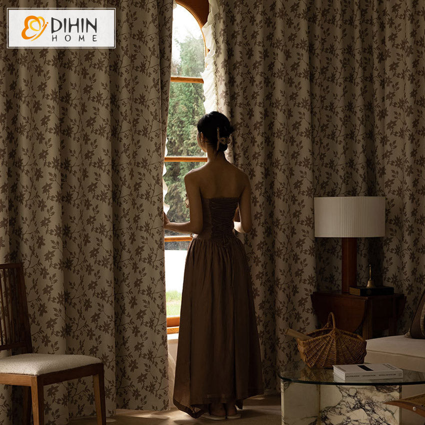 DIHIN HOME Modern Coffee Flowers Printed,Grommet Window Curtain for Living Room,52x63-inch,1 Panel Roman Shades Curtains Window Blinds custom curtains blackout curtains curtains for living room sheer curtains curtain fabric linen curtains kitchen curtains velvet curtains pinch pleat curtains bay window curtains outdoor curtains pleated curtains floral curtains dining room curtains kitchen valances drapes for bedroom patio curtains nursery curtains grommet curtains