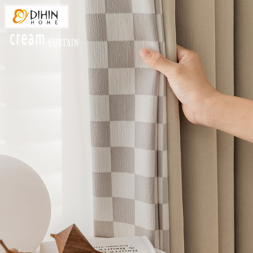 DIHIN HOME Modern Cream Color Plaid Fabric Jacquard,Half Blackout Grommet Window Curtain for Living Room ,52x63-inch,1 Panel Roman Shades Curtains Window Blinds custom curtains blackout curtains curtains for living room sheer curtains curtain fabric linen curtains kitchen curtains velvet curtains pinch pleat curtains bay window curtains outdoor curtains pleated curtains floral curtains dining room curtains kitchen valances drapes for bedroom patio curtains nursery curtains grommet curtains