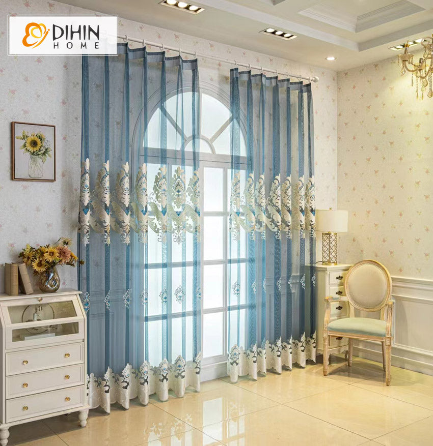 DIHIN HOME Modern Fashion Blue Embroidered Sheer Curtains,Grommet Window Curtain for Living Room ,52x63-inch,1 Panel Roman Shades Curtains Window Blinds custom curtains blackout curtains curtains for living room sheer curtains curtain fabric linen curtains kitchen curtains velvet curtains pinch pleat curtains bay window curtains outdoor curtains pleated curtains floral curtains dining room curtains kitchen valances drapes for bedroom patio curtains nursery curtains grommet curtains