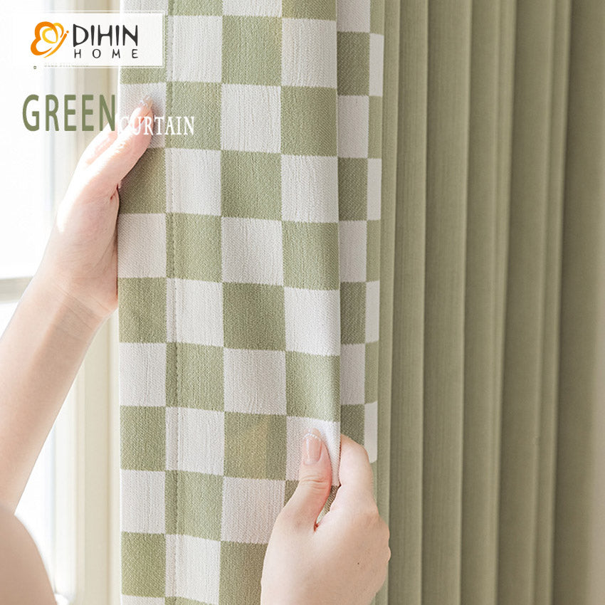 DIHIN HOME Modern Gree Color Plaid Fabric Jacquard,Half Blackout Grommet Window Curtain for Living Room ,52x63-inch,1 Panel Roman Shades Curtains Window Blinds custom curtains blackout curtains curtains for living room sheer curtains curtain fabric linen curtains kitchen curtains velvet curtains pinch pleat curtains bay window curtains outdoor curtains pleated curtains floral curtains dining room curtains kitchen valances drapes for bedroom patio curtains nursery curtains grommet curtains
