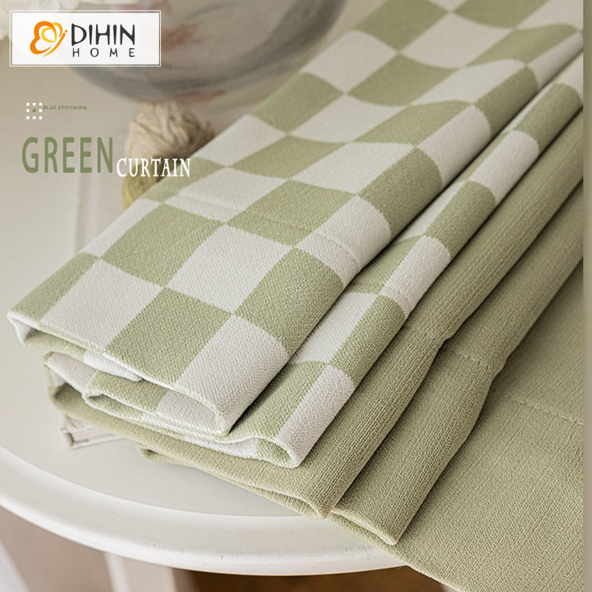 DIHIN HOME Modern Gree Color Plaid Fabric Jacquard,Half Blackout Grommet Window Curtain for Living Room ,52x63-inch,1 Panel Roman Shades Curtains Window Blinds custom curtains blackout curtains curtains for living room sheer curtains curtain fabric linen curtains kitchen curtains velvet curtains pinch pleat curtains bay window curtains outdoor curtains pleated curtains floral curtains dining room curtains kitchen valances drapes for bedroom patio curtains nursery curtains grommet curtains