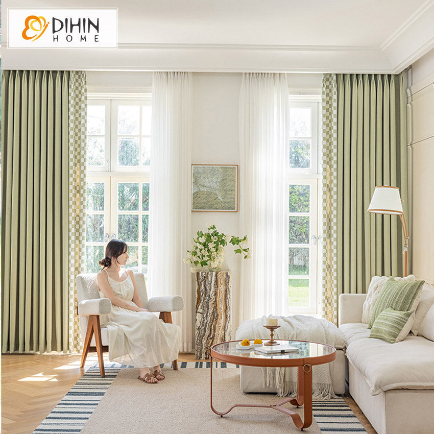 DIHIN HOME Modern Gree Color Plaid Fabric Jacquard,Half Blackout Grommet Window Curtain for Living Room ,52x63-inch,1 Panel Roman Shades Curtains Window Blinds custom curtains blackout curtains curtains for living room sheer curtains curtain fabric linen curtains kitchen curtains velvet curtains pinch pleat curtains bay window curtains outdoor curtains pleated curtains floral curtains dining room curtains kitchen valances drapes for bedroom patio curtains nursery curtains grommet curtains