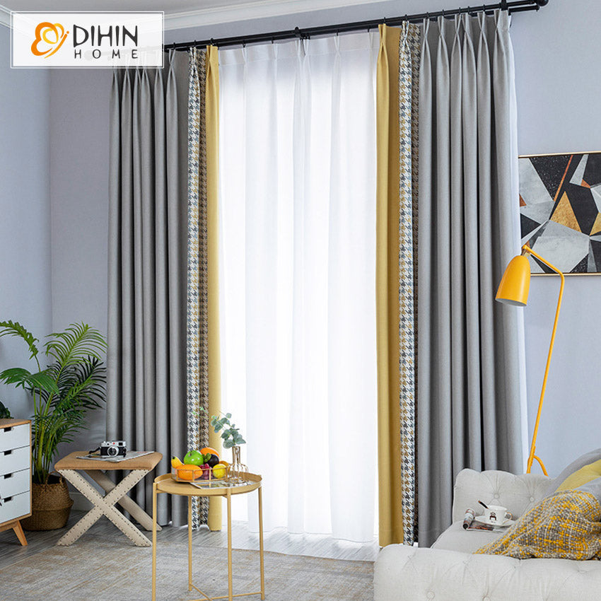 DIHIN HOME Modern Grey and Yellow Fabric,Blackout Grommet Window Curtain for Living Room,52x63-inch,1 Panel Roman Shades Curtains Window Blinds custom curtains blackout curtains curtains for living room sheer curtains curtain fabric linen curtains kitchen curtains velvet curtains pinch pleat curtains bay window curtains outdoor curtains pleated curtains floral curtains dining room curtains kitchen valances drapes for bedroom patio curtains nursery curtains grommet curtains