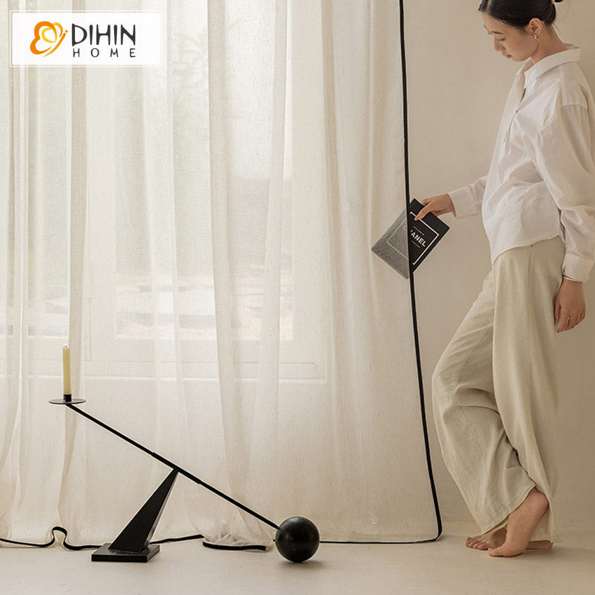 DIHIN HOME Modern Linen Fabric With Black Trims,Grommet Window Sheer Curtain for Living Room ,52x63-inch,1 Panel Roman Shades Curtains Window Blinds custom curtains blackout curtains curtains for living room sheer curtains curtain fabric linen curtains kitchen curtains velvet curtains pinch pleat curtains bay window curtains outdoor curtains pleated curtains floral curtains dining room curtains kitchen valances drapes for bedroom patio curtains nursery curtains grommet curtains