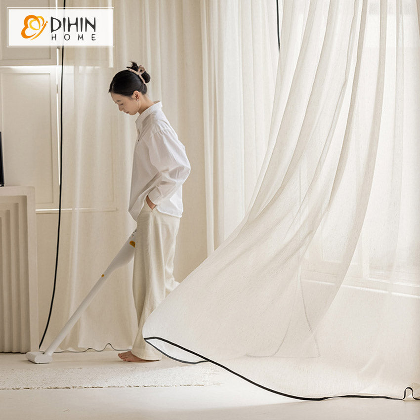 DIHIN HOME Modern Linen Fabric With Black Trims,Grommet Window Sheer Curtain for Living Room ,52x63-inch,1 Panel Roman Shades Curtains Window Blinds custom curtains blackout curtains curtains for living room sheer curtains curtain fabric linen curtains kitchen curtains velvet curtains pinch pleat curtains bay window curtains outdoor curtains pleated curtains floral curtains dining room curtains kitchen valances drapes for bedroom patio curtains nursery curtains grommet curtains