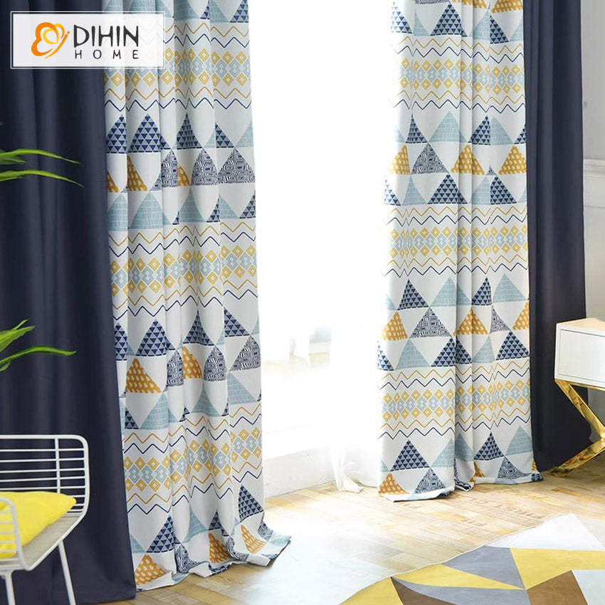 DIHIN HOME Modern Navy Blue Triangle Geometric Printed,Grommet Window Curtain for Living Room,Customzied Curtains Roman Shades Curtains Window Blinds custom curtains blackout curtains curtains for living room sheer curtains curtain fabric linen curtains kitchen curtains velvet curtains pinch pleat curtains bay window curtains outdoor curtains pleated curtains floral curtains dining room curtains kitchen valances drapes for bedroom patio curtains nursery curtains grommet curtains