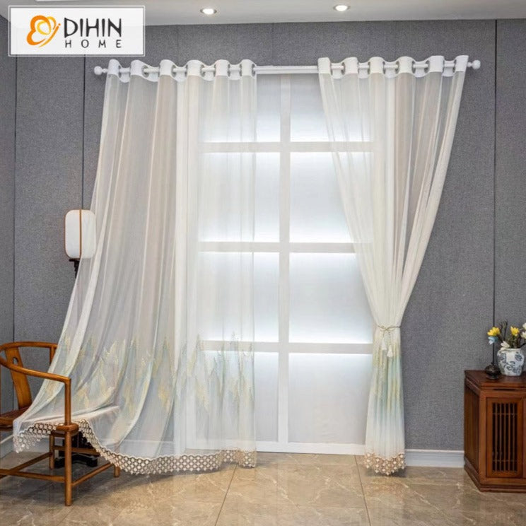 DIHIN HOME Modern White Embroidered Sheer Curtains,Grommet Window Curtain for Living Room ,52x63-inch,1 Panel Roman Shades Curtains Window Blinds custom curtains blackout curtains curtains for living room sheer curtains curtain fabric linen curtains kitchen curtains velvet curtains pinch pleat curtains bay window curtains outdoor curtains pleated curtains floral curtains dining room curtains kitchen valances drapes for bedroom patio curtains nursery curtains grommet curtains