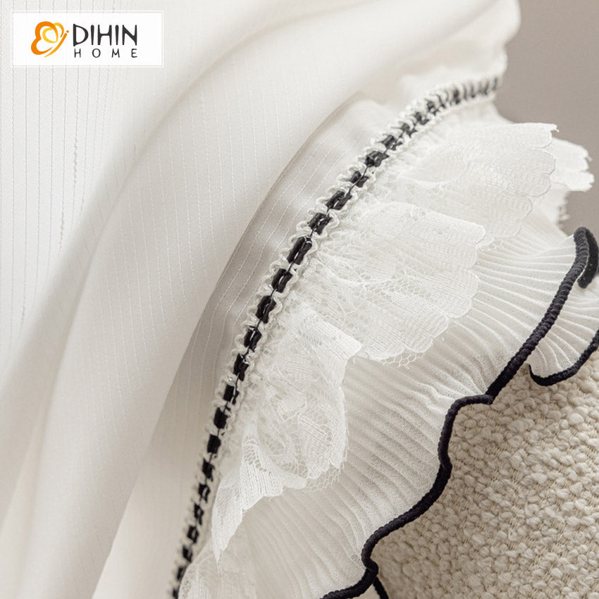 DIHIN HOME Modern White Sheer Curtain With Lace,Grommet Window Curtain for Living Room ,52x63-inch,1 Panelriped Roman Shades Curtains Window Blinds custom curtains blackout curtains curtains for living room sheer curtains curtain fabric linen curtains kitchen curtains velvet curtains pinch pleat curtains bay window curtains outdoor curtains pleated curtains floral curtains dining room curtains kitchen valances drapes for bedroom patio curtains nursery curtains grommet curtains