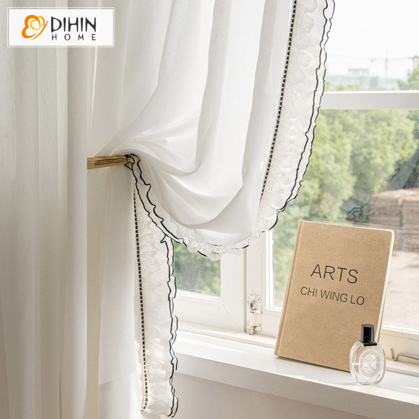 DIHIN HOME Modern White Sheer Curtain With Lace,Grommet Window Curtain for Living Room ,52x63-inch,1 Panelriped Roman Shades Curtains Window Blinds custom curtains blackout curtains curtains for living room sheer curtains curtain fabric linen curtains kitchen curtains velvet curtains pinch pleat curtains bay window curtains outdoor curtains pleated curtains floral curtains dining room curtains kitchen valances drapes for bedroom patio curtains nursery curtains grommet curtains