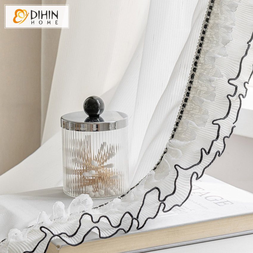 DIHIN HOME Modern White Sheer Curtain With Lace,Grommet Window Curtain for Living Room ,52x63-inch,1 Panelriped Roman Shades Curtains Window Blinds custom curtains blackout curtains curtains for living room sheer curtains curtain fabric linen curtains kitchen curtains velvet curtains pinch pleat curtains bay window curtains outdoor curtains pleated curtains floral curtains dining room curtains kitchen valances drapes for bedroom patio curtains nursery curtains grommet curtains