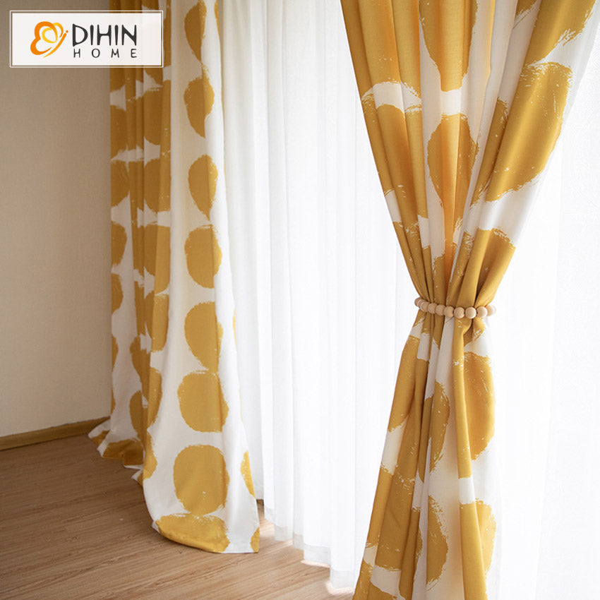 DIHIN HOME Modern Yellow Circles Printed,Half Blackout Grommet Window Curtain for Living Room ,52x63-inch,1 Panel Roman Shades Curtains Window Blinds custom curtains blackout curtains curtains for living room sheer curtains curtain fabric linen curtains kitchen curtains velvet curtains pinch pleat curtains bay window curtains outdoor curtains pleated curtains floral curtains dining room curtains kitchen valances drapes for bedroom patio curtains nursery curtains grommet curtains