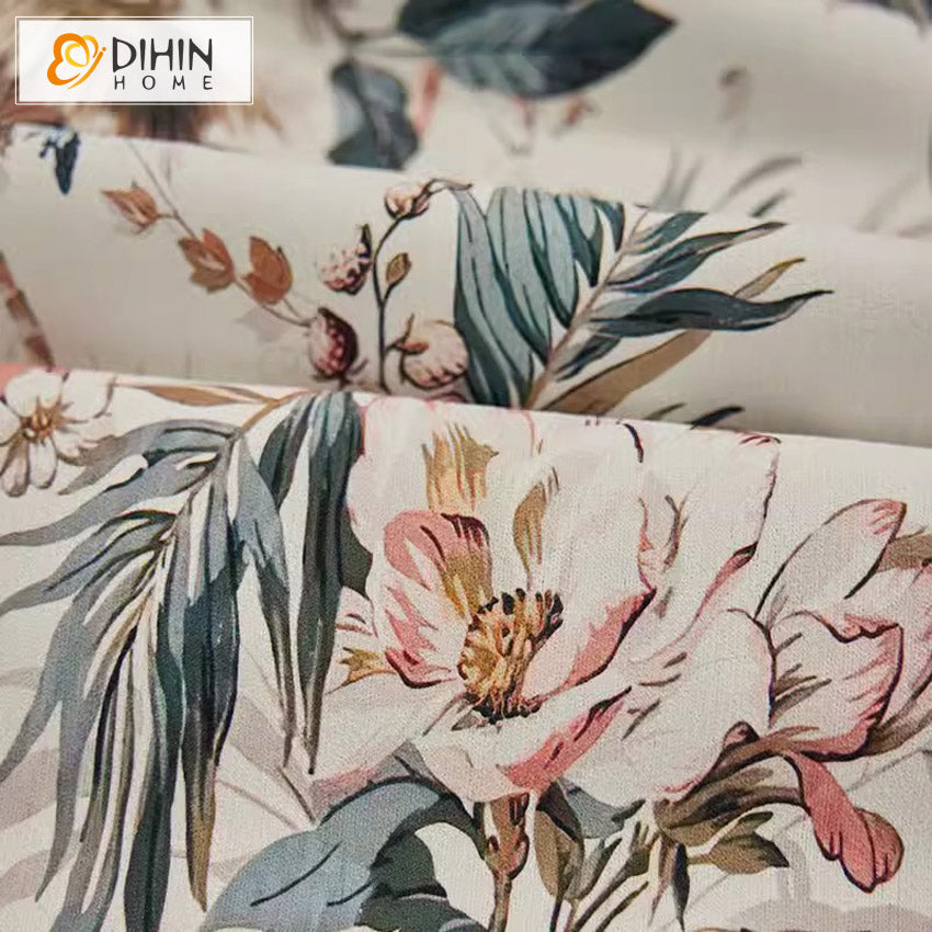 DIHIN HOME Natural Flowers Printed,Blackout Grommet Window Curtain for Living Room ,52x63-inch,1 Panel Roman Shades Curtains Window Blinds custom curtains blackout curtains curtains for living room sheer curtains curtain fabric linen curtains kitchen curtains velvet curtains pinch pleat curtains bay window curtains outdoor curtains pleated curtains floral curtains dining room curtains kitchen valances drapes for bedroom patio curtains nursery curtains grommet curtains